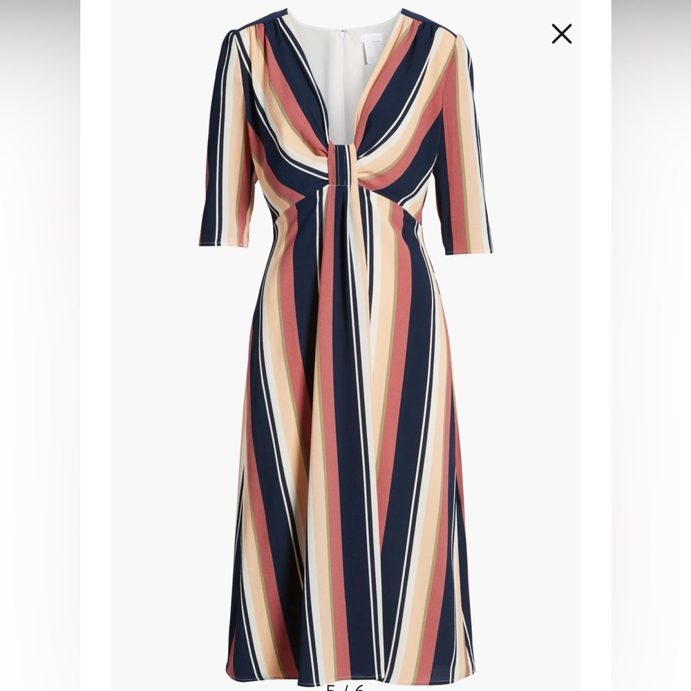 NWT: Leith Deep V-Neck Stripe Midi Dress
